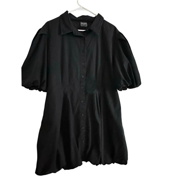 Arula Women's Black Collared ButtonUp ballon sleeve plus size shirt Dress Size B - Picture 1 of 7